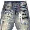 メンズパープルジーンズデザイナージーンズファッションが苦しんでいるリッピングバイカーレディーンデニムデニム貨物男性ブラックパンツpu70012