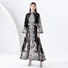 Vintage Paisley Floral Party Women Maxi Dress Flare Sleeve Vacation Stand Collar Slim Belt Loose Big Swing Designer Dresses Robe 2023 Spring Fall Runway Boho Frocks