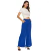 Pantalones activos Negro o azul Tallas grandes Pantalones palazzo de pierna ancha de talle alto para mujer con bolsillos