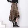 Kjolar oregelbundna kvinnor 2023 Autumn Winter Vintage Plus Size High midje lapptäcke Harajuku Mid-long asymmetry kjol 5754