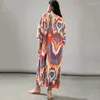 Kvinnors badkläder Bohemian tryckt Long Kimono Dress Tunic Vintage Summer Clothes for Women Beach Wear Swim Suit Cover Up