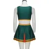 Beanies Cheerleading Bring It on Cheerleader Uniform Dark Green Clovers Printed Outfits Fancy Dress Tank Top Mini Skirt for Girls