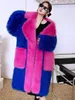 Kadın kürk sahte moda mavi ceket ekofri dostu gevşek kapüşonlu bireysel uzun ceket kış giyim 231202
