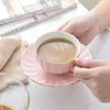 Mugs 7 Colors Pink Bone China Coffee Cup And Saucer Spoon One Set 200ML English Afternoon Tea Cups Party Coffeeware Mug 231201