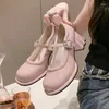 SURES Buty francuskie masywne pięta Mary Jane dla kobiet 2023 Autumn Round Stop Patent Pumps Crystal Kurek Kluczowe obcasy zapatos