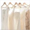 Schouder Stijlvolle wraps Long Chiffon A Line Wedding Jurken Sexy Split Exquisite Boho Lace Bridal Jurns Illusion Achter Knoppen Veeg trein bruid gewaden de mariee