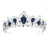 Halskette Ohrringe Set Barock Luxus Versilbert Blau Kristall Braut Ohrring Tiara Krone Hochzeit Afrikanische Perlen Schmuck