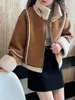 Kvinnorjackor Suede Fleece Shearling Jacket Women 2023 Autumn Winter Long Sleeve Kort längd Läder och päls motorcykel topp