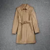 Dames trenchcoats Lente Herfst Designer Hoge kwaliteit lederen riemjas Chic Casual C071