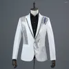 Men's Suits White Diamond Embroidery Sequin Suit Men Party Wedding Groom Tuxedos Groomsmen 2 Piece (Jacket Pants) Costume Mariage Homme