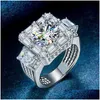 Eheringe Top Verkauf Funkelnder Luxusschmuck Männlich 925 Sterling Sier T Princess Cut Moissanit Diamant Party Ewigkeit Männer Hochzeit Ba Dhmf0