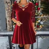 Lässige Kleider elegant O-Neck Patchwork Slim Velvet Frauen Weihnachten glänzende Pailletten Party Kleid Herbst Winter Langarm Mini