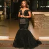 2023 ASO EBI Prom Kleider Illusion Schwarzer Meerjungfrau von Schulterperlen applizziert Spitze formelles Kleid für schwarze Mädchen zweite Empfangskleid Abendkleider St561