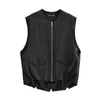 Women's Vests Women Fashion O Neck Sleeveless Hem Pleated Design Casual Vest Jacket Office Lady Zipper Business Waist Coat Tops