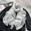 Scarves Silk Wool Scarf For Women Black White Plaid Long Shawl Bufandas Female Winter Fashion Real Sheer Foulard Luxury
