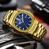 Wristwatches QINGXIYA Gold Blue Quartz Watch For Men Stainless Steel Waterproof Luminous Calendar Fashion Square Dial Mens