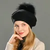 Berets Autumn Winter Berets Hat Women Casual Knitted Wool Beret with Real Raccoon Fur Pom Ladies Angola Cashmere Beret Hat Female 231201