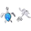 Cute Inlaid Blue Opal Tiny Turtle Stud Earrings For Women Girl Children Kids 925 Silver Wedding Animal Jewelry Nice Turtles studs223Q