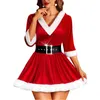 Casual Dresses Christmas Dress For Women Sexy Santa Hoodies Outfit 2pcs Velvet Costume Holiday With Belt Cosplay Vestidos