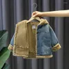 Jackets Boys Jacket Fall And Winter Children's Fashion Denim Hooded Padded Thickened Top Baby Warm Clothing Boy Clothes