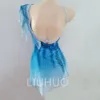 LIUHUO Anpassen Eis Eiskunstlauf Kleid Mädchen Frauen Blau Stretch Mesh Qualität Kristalle Dancewear Ballett Leistung