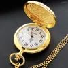 Pocket Watches Luxury Blue Rhinestone Gold Chain Quartz Watch Vintage Men's And Women's Necklaces Pendant Jewelry Clock Gift