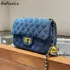 Abendtaschen Mode Kette Umhängetasche Frauen Denim Steppte Weibliche Luxus Handtaschen Designer Jeans Hit Sac A Main Femme281V