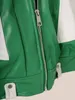 Men's Leather Faux Mauroicardi Spring Autumn Oversized Green and White Patchwork Pu Jacket Men with Many Zippers Luxury Designer Clothes 231202