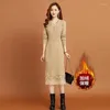 Casual Dresses V-neck Knitted Dress For Women Autumn Winter 2023 Korean Style Mid-length Sweater Woman Elegant Gowns Party