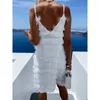 Women's Swimwear Sexy White Bikini Cover-ups Tassel Strappy Dress Women Summer Elegant Clothes Beach Wear Swim Suit Cover Up Holiday