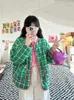 Women's Down Parkas Vintage Green Plaid quiltad kappa för kvinnor tjock varm Oneck långärmad casual bomullsjacka Autumn Winter Loose Outwear 231201