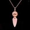 Pendentif Colliers FYJS Unique Rose Or Couleur Boule Creuse Beaucoup Style Quartz Pierre Cône Forme Collier Tempérament Bijoux