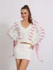 Tricots pour femmes Femmes boutonné col en V pull mignon noeud papillon décor câble tricot recadré cardigan automne à manches longues manteau de tricot en vrac