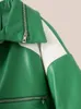 Men's Leather Faux Mauroicardi Spring Autumn Oversized Green and White Patchwork Pu Jacket Men with Many Zippers Luxury Designer Clothes 231202