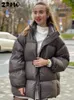 Mulheres Down Parkas Moda Bolso Sólido Puffer Jaqueta Para Mulheres Casuanl Stand Up Collar Feminino Parka 2023 Inverno Engrossar Quente Manga Longa Senhora Casaco 231201