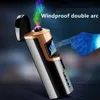 Laser Touch Sensing LED Power Display Electric Metal USB Lighter Outdoor Windproof Plasma Pulse Double Arc Ignition Tool