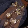 Hair Clips Vintage Gold Color Flower Wedding Pieces Pins Bridal Baroque Women Prom Headpiece Accessories