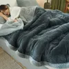 Filtar riktiga hem vinter varm tjock säng filt dubbelsidig imitation lamm sammet rutan wrap bäddsoffa barn kast barn 231202