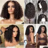 Perucas sintéticas 360 150% curto bob encaracolado cabelo humano para mulheres negras brasileiro remy 13x1 t parte água onda profunda peruca frontal com ba dh2pb