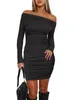 Casual jurken dames sexy off-shoulder mini-jurk lange mouw ruches bodycon y2k schattig slim fit party clubwear kort