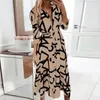 Casual Dresses Women Midi Dress Stylish Spring-Fall Women's Colorful Lapel Loose Hem Tight Midj med snörning Detaljer Flowy