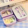 Lunchlådor Kawaii Portable Box For Girls School Kids Plastic Picnic Bento Microwave Food With CellAnage Storage Containers 231202