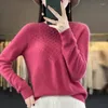 Women's Sweaters First-Line Ready-To-Wear Pure Wool Round Neck Knitted Sweater Ladies Hollow Hook Flower Head Solid Color Bottoming Shirt