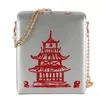 Evening Bags Fashion Creative Chinese Style Pu Chain Crossbody Bag Personality Red Tower Printed 231201
