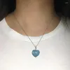 Hängsmycken äkta naturlig akvamarin hav blå hänge hjärta älskar kvinnor blomma snidade smycken halsband för gåva