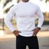 Heren T Shirts vader zonen klassieke zwart geribbel gebreide roll nek pullover mannen lange mouw t-shirt sport fiess strak casual bodem shirt