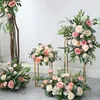 Decorative Flowers Wreaths Custom Rose Artificial Flower Row Table Flower Ball Party Floral Arrangement Wedding Arch Backdrop Decor Flowers Wall Rouge Pink 231201