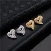 Stud Hip Micro 1Pair Heart Shape Pave Baguette Cubic Zircon Stone Ice out CZ Earring Bling Copper Earrings For Women Men Jewelry 231202