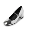Klänningskor Silver Mary Jane Lolita för kvinnor 2024 Ankle Strap High Heel Thick Patent Leather Party Cosplay 231201