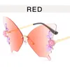 Solglasögon fjäril form kvinnor solglasögon strass dekoration kantlös metallben för kvinnlig gradientlins kvinnlig